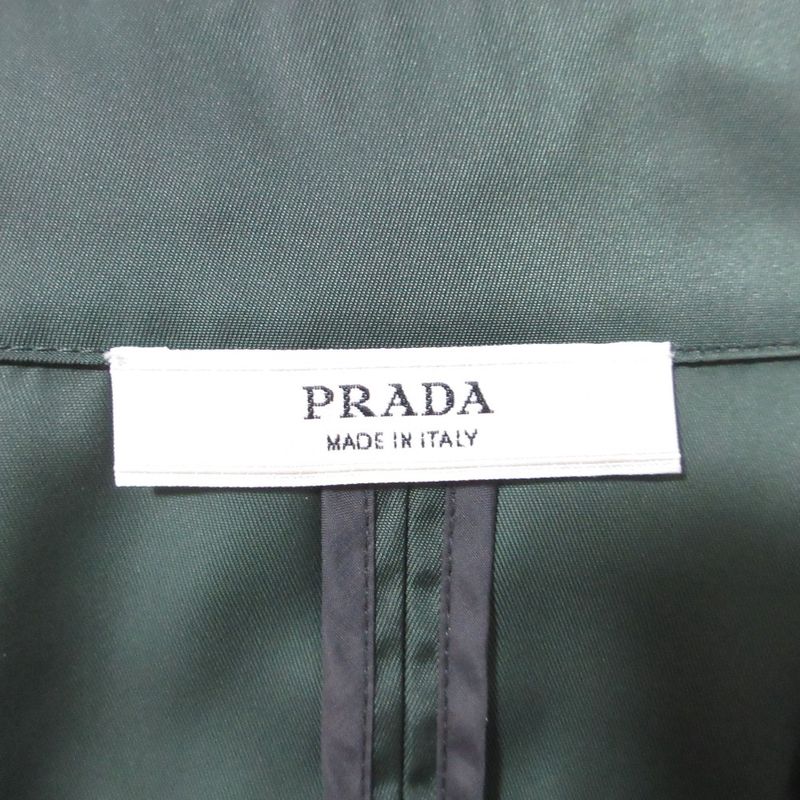 Good Prada Nylon Stainless Steel Collar Coat with Bijoux Waist Belt 40 Green