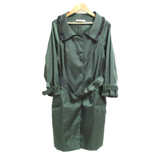 Good Prada Nylon Stainless Steel Collar Coat with Bijoux Waist Belt 40 Green