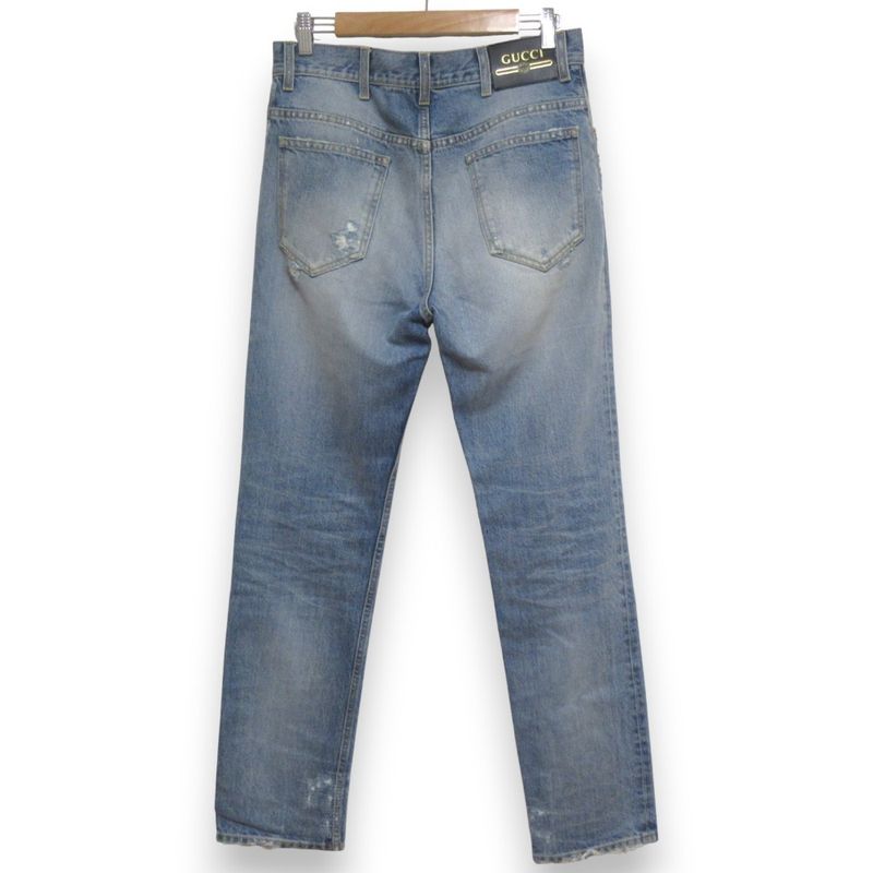 Gucci Damaged Logo Patch Denim Pants Jeans 623953 Size 30 Light Blue Mens Used