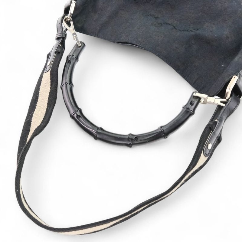 Gucci Bamboo GG Canvas 2way Handbag One Shoulder Bag 4058 Black Men Women Used