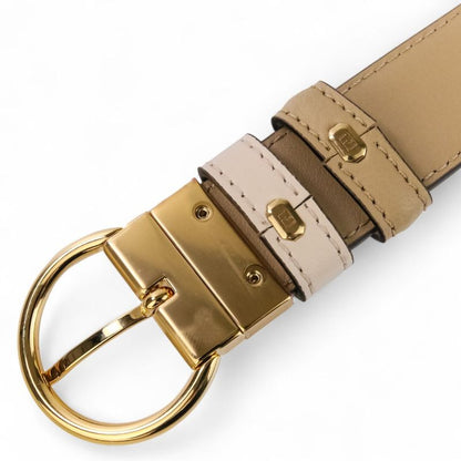 Unused Fendi Leather Reversible Ff Belt White Cappuccino Women's Used
