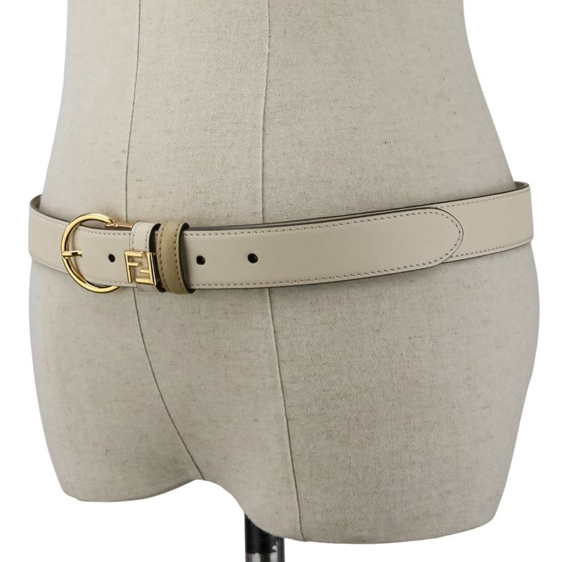 Unused Fendi Leather Reversible Ff Belt White Cappuccino Women's Used