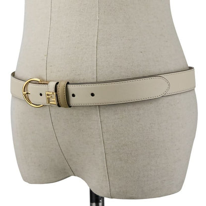 Unused Fendi Leather Reversible Ff Belt White Cappuccino Women's Used
