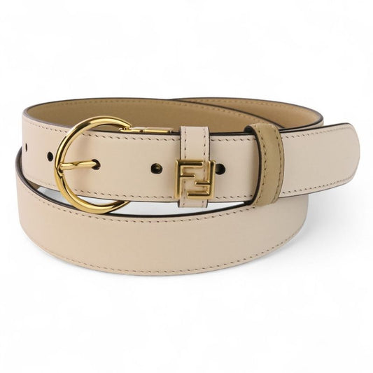 Unused Fendi Leather Reversible Ff Belt White Cappuccino Women's Used