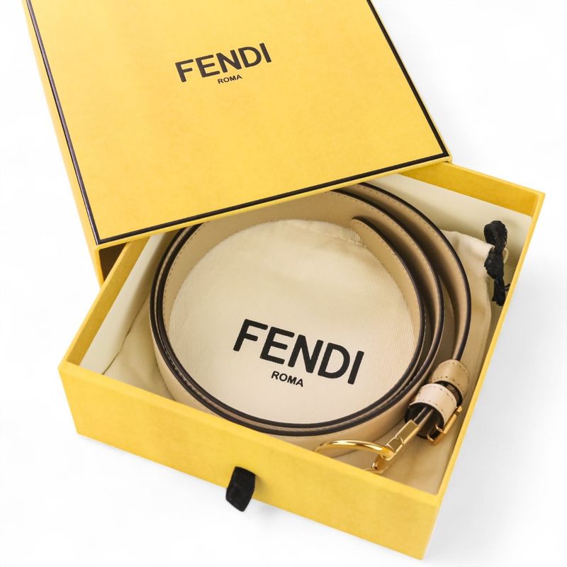 Unused Fendi Leather Reversible Ff Belt White Cappuccino Women's Used