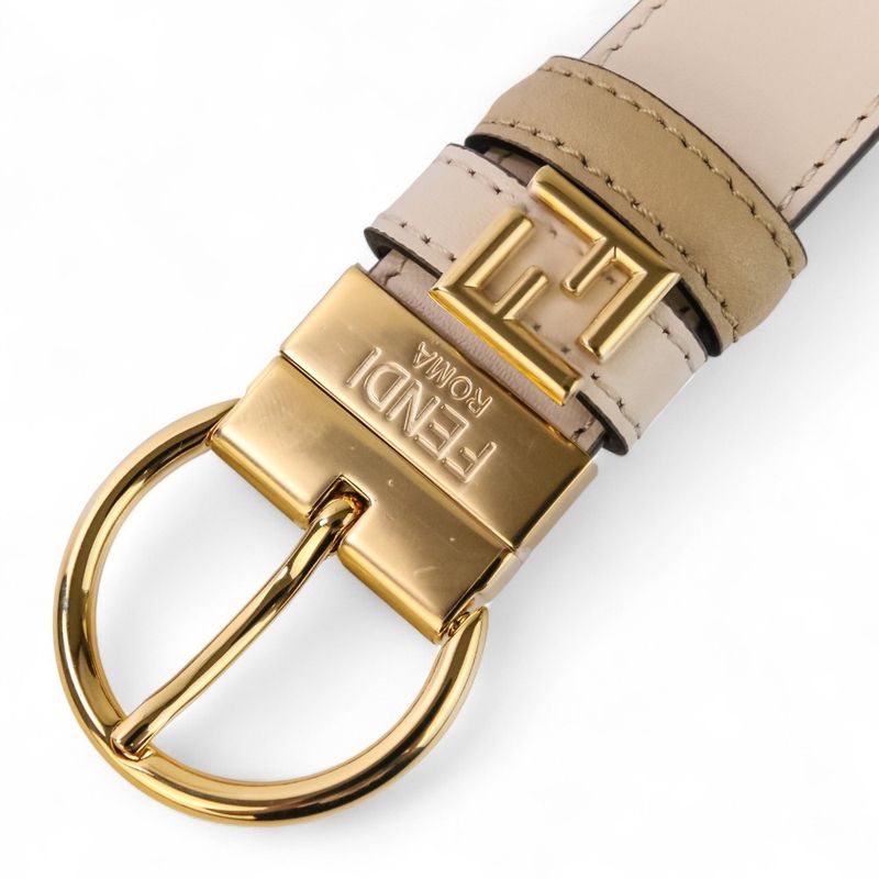 Unused Fendi Leather Reversible Ff Belt White Cappuccino Women's Used