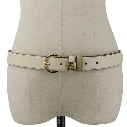 Unused Fendi Leather Reversible Ff Belt White Cappuccino Women's Used