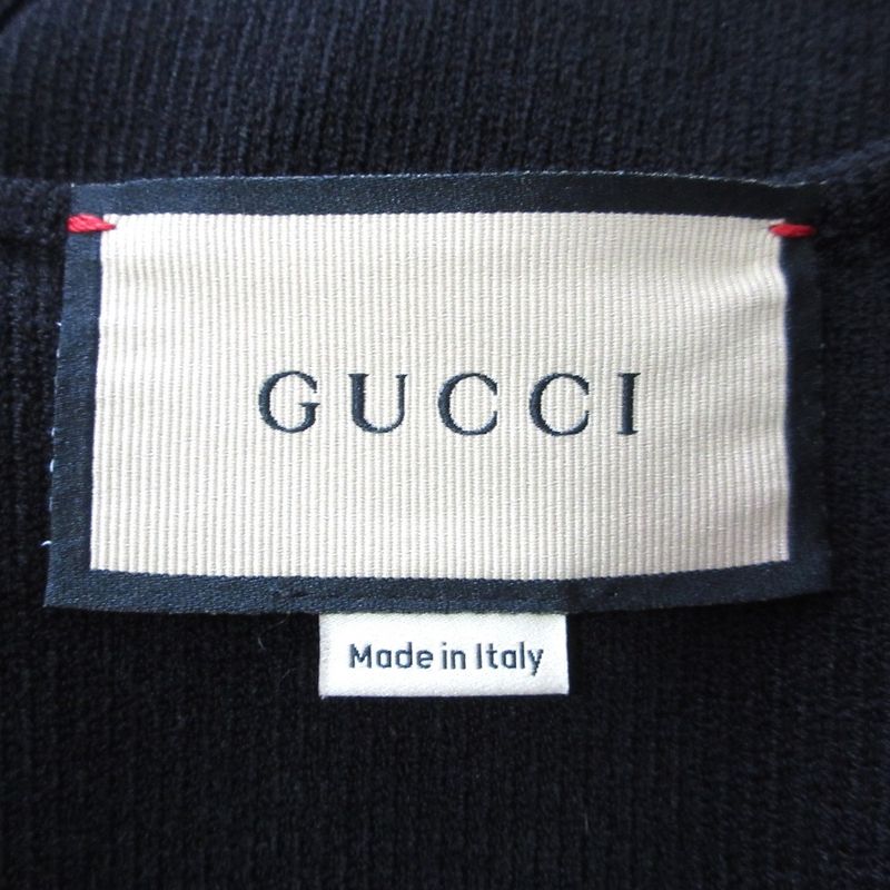 22ss Gucci Long Sleeve Heart Neck Ribbed Knit Top Sweater 670629 S Black