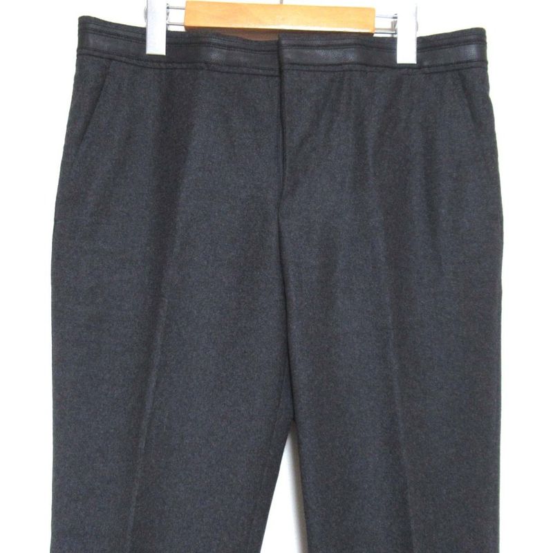 Hermes Leather Waist Wool Cashmere Blend Slacks Pants Size 42 Charcoal Gray