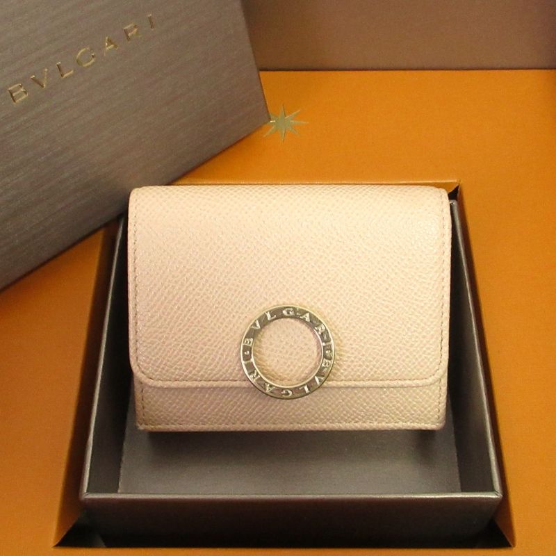 Bvlgari Trifold Wallet Trifold Mini Wallet 290483 Peach Ladies Used
