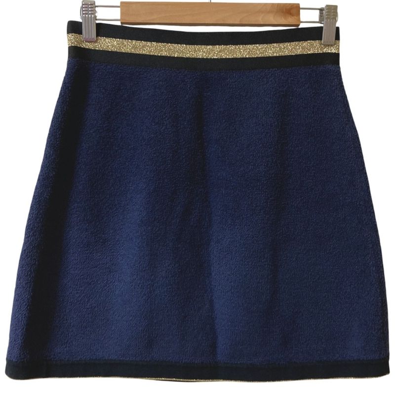 Chanel Coco Mark Pile Skirt P60538 Size 36 Navy Women's Used