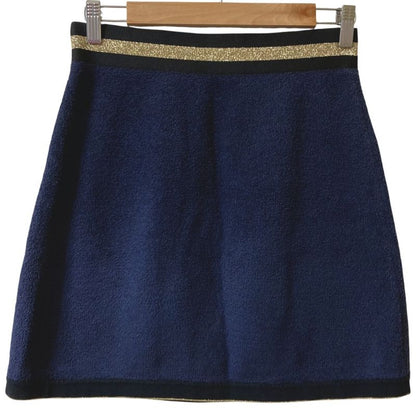 Chanel Coco Mark Pile Skirt P60538 Size 36 Navy Women's Used