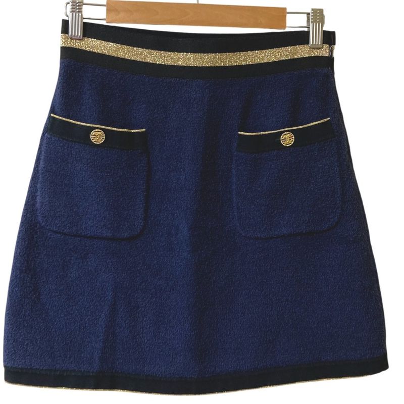 Chanel Coco Mark Pile Skirt P60538 Size 36 Navy Women's Used