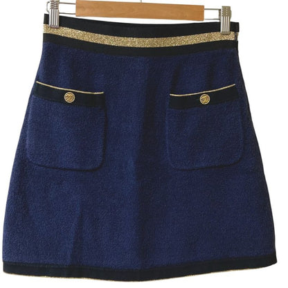 Chanel Coco Mark Pile Skirt P60538 Size 36 Navy Women's Used