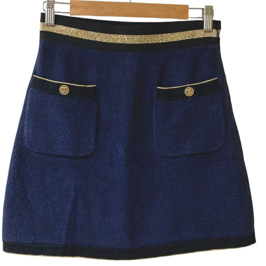 Chanel Coco Mark Pile Skirt P60538 Size 36 Navy Women's Used