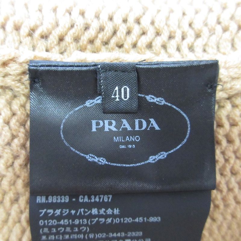 Prada Logo Cashmere Knit Cardigan P25g51 Size 40 Camel Women's Used