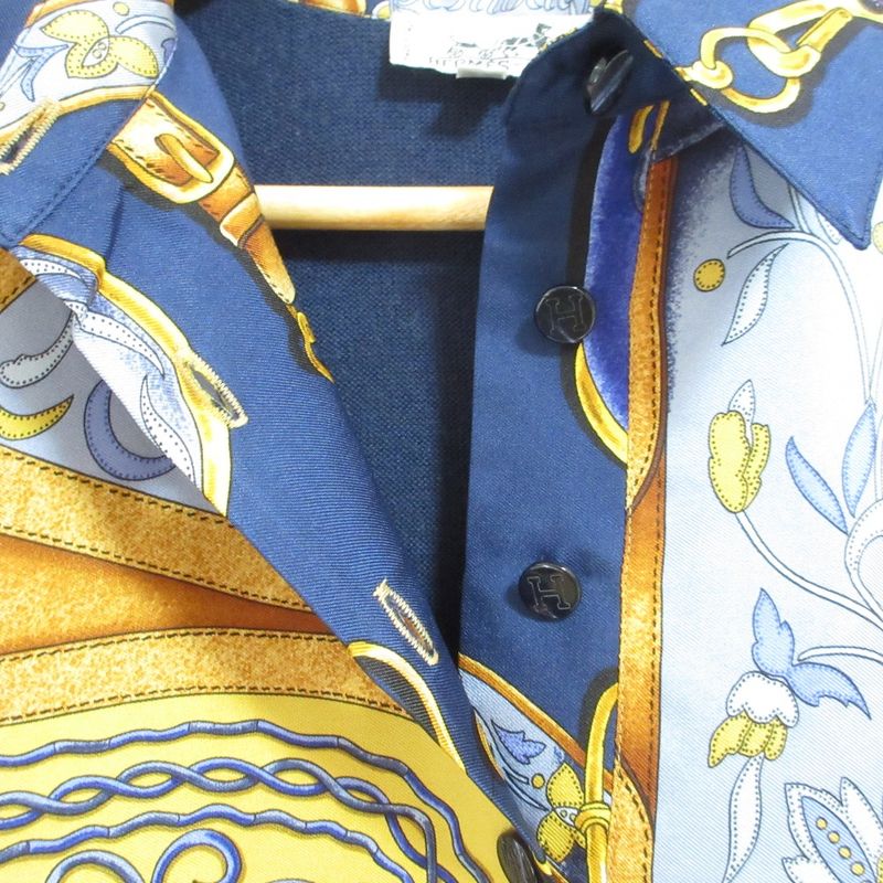 Good Hermes Festival Twill Raine Long Sleeve Knit Polo Shirt Size L Navy