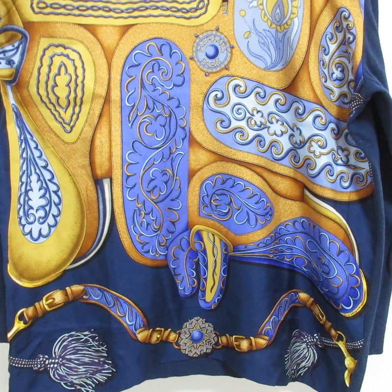 Good Hermes Festival Twill Raine Long Sleeve Knit Polo Shirt Size L Navy