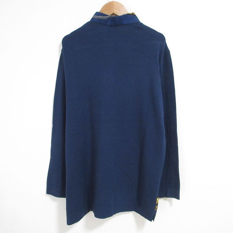 Good Hermes Festival Twill Raine Long Sleeve Knit Polo Shirt Size L Navy