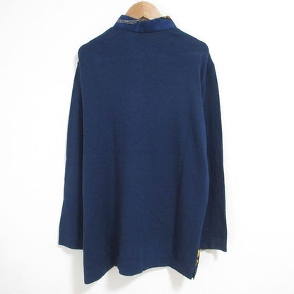 Good Hermes Festival Twill Raine Long Sleeve Knit Polo Shirt Size L Navy