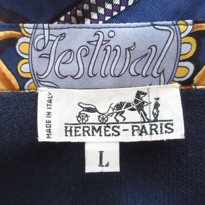 Good Hermes Festival Twill Raine Long Sleeve Knit Polo Shirt Size L Navy