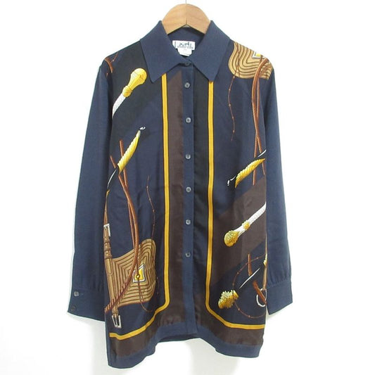 Hermes Click Clack Twill Raine Long Sleeve Knit Shirt Size 40 Navy Women's Used