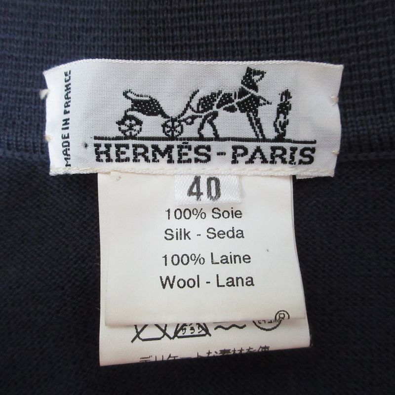 Hermes Click Clack Twill Raine Long Sleeve Knit Shirt Size 40 Navy Women's Used