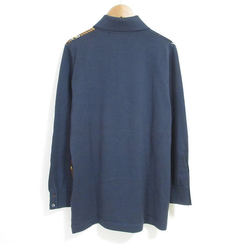 Hermes Click Clack Twill Raine Long Sleeve Knit Shirt Size 40 Navy Women's Used