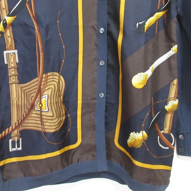 Hermes Click Clack Twill Raine Long Sleeve Knit Shirt Size 40 Navy Women's Used