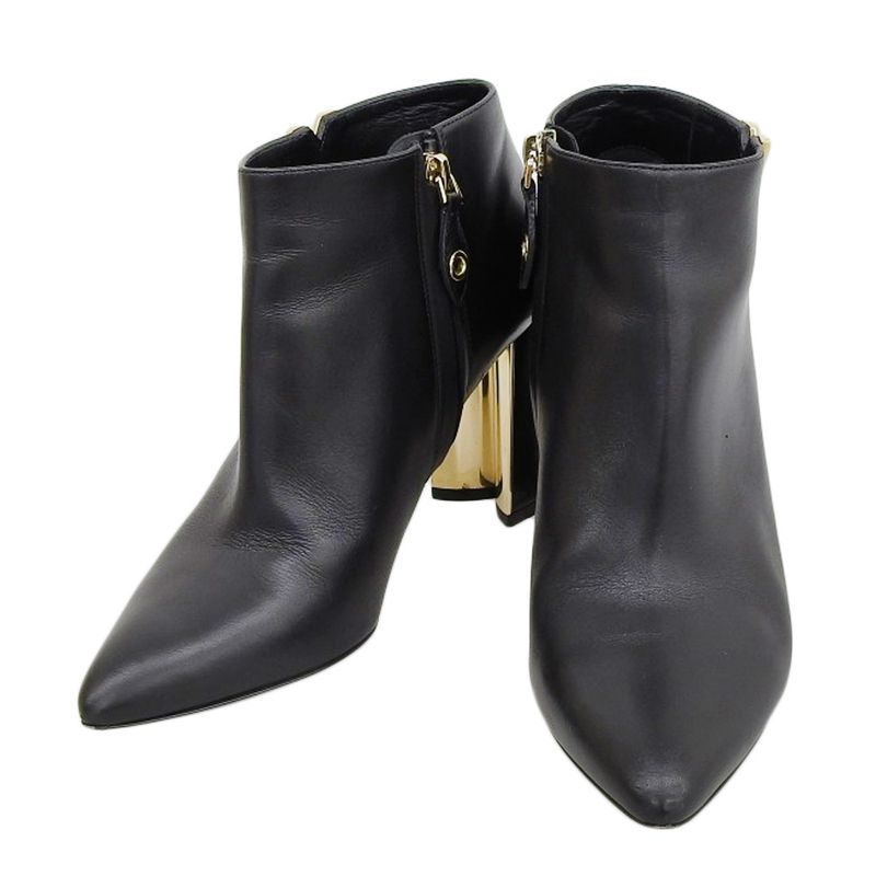 Louis Vuitton Essential V Side Zip Leather Short Boots 36 1/2 Approx 23.5cm