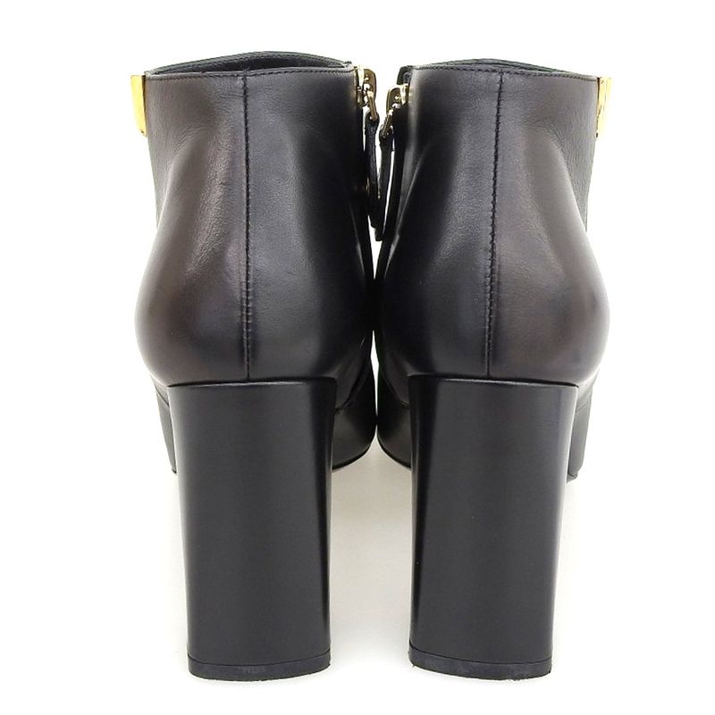 Louis Vuitton Essential V Side Zip Leather Short Boots 36 1/2 Approx 23.5cm