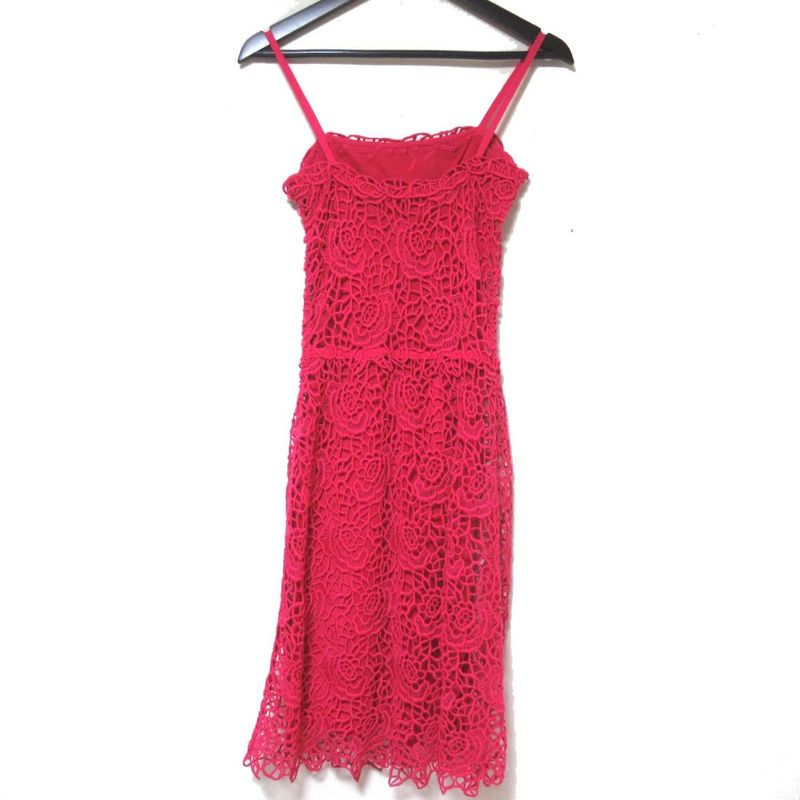 Christian DIOR Embroidery Flower Lace Knee Length Camisole Dress F36 Fuchsia
