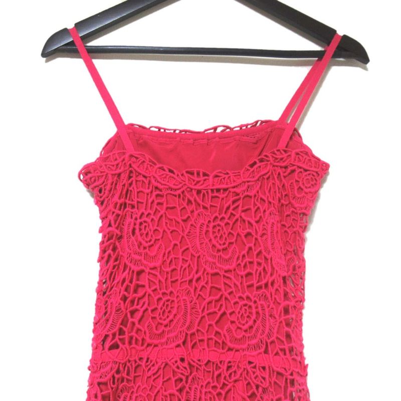 Christian DIOR Embroidery Flower Lace Knee Length Camisole Dress F36 Fuchsia
