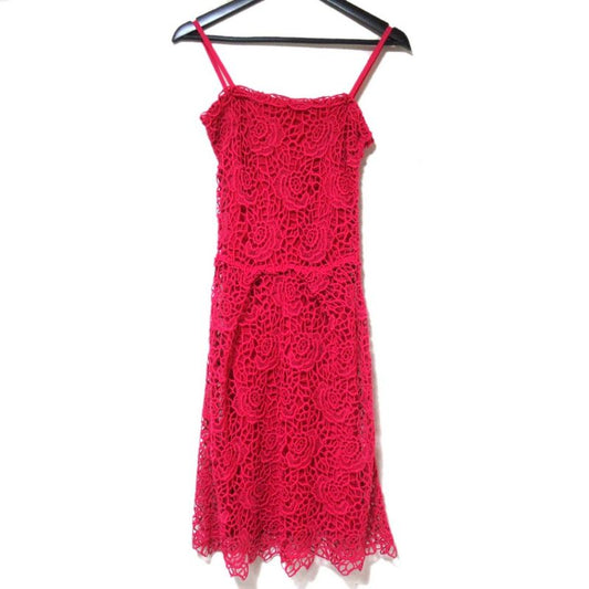 Christian DIOR Embroidery Flower Lace Knee Length Camisole Dress F36 Fuchsia