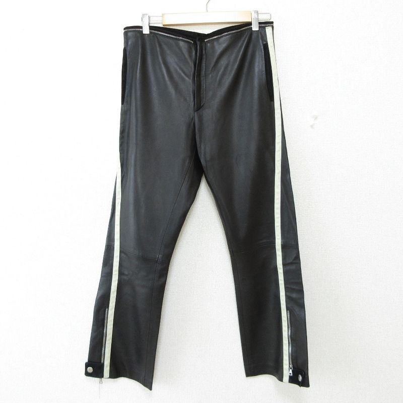 Prada Side Chapters Lined Mesh Leather Pants Black Men's Used