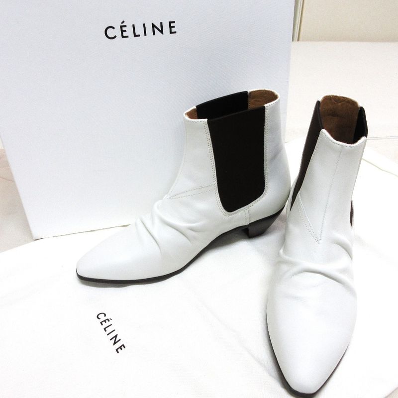 Unused Celine Phoebe Period Leather Side Gore Short Boots 35 22.5cm (8.86in)
