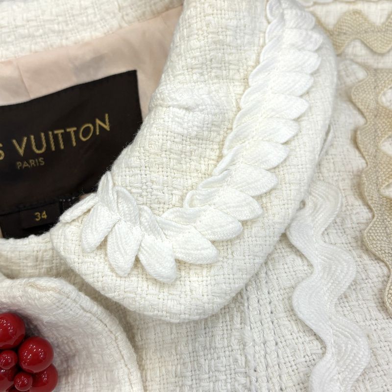 Good Louis Vuitton Silk Lining Single Tweed Coat Size 34 White Women Used