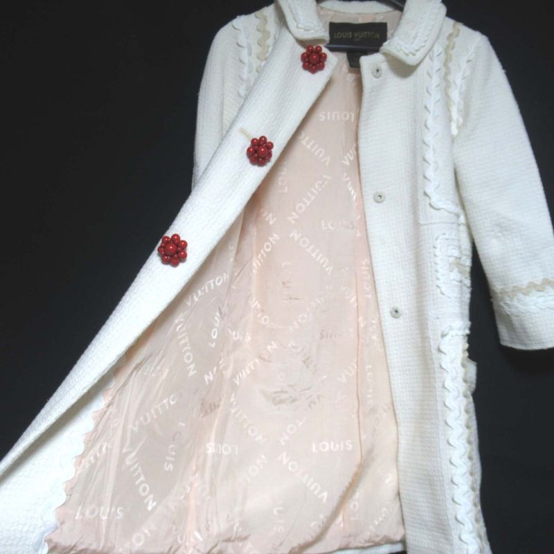 Good Louis Vuitton Silk Lining Single Tweed Coat Size 34 White Women Used
