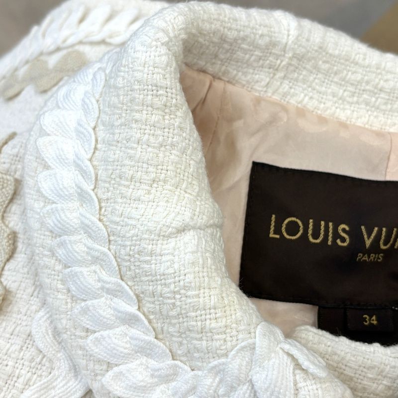 Good Louis Vuitton Silk Lining Single Tweed Coat Size 34 White Women Used