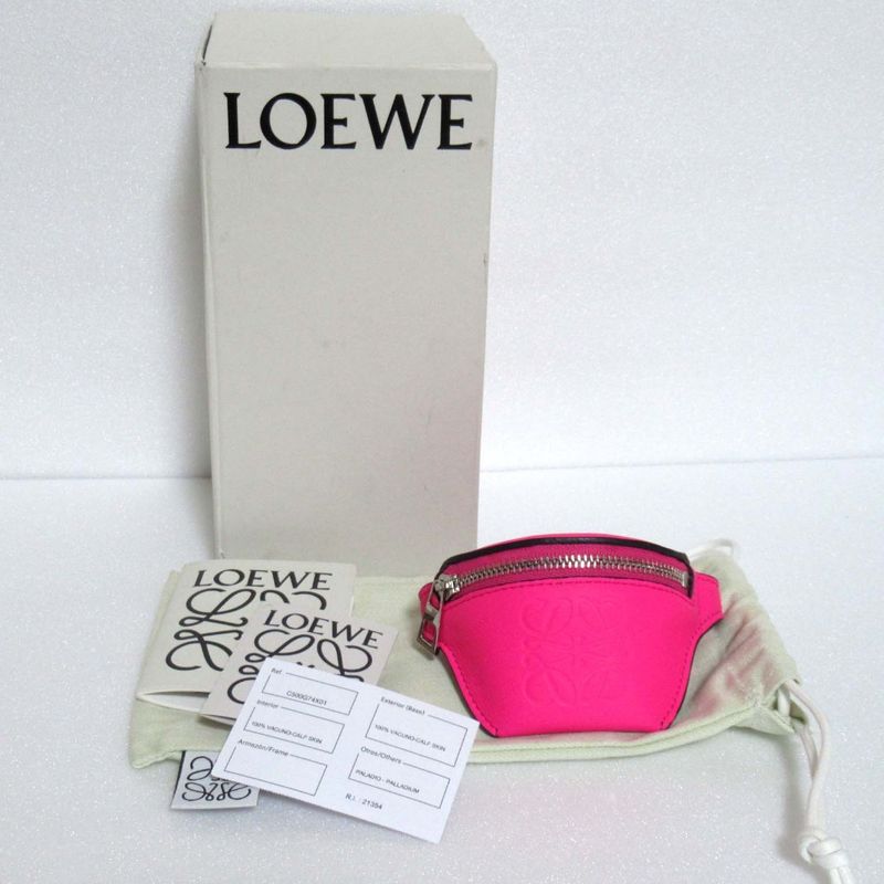 Loewe Leather Coin Case Ankle Pouch Motif Pink Ladies Used