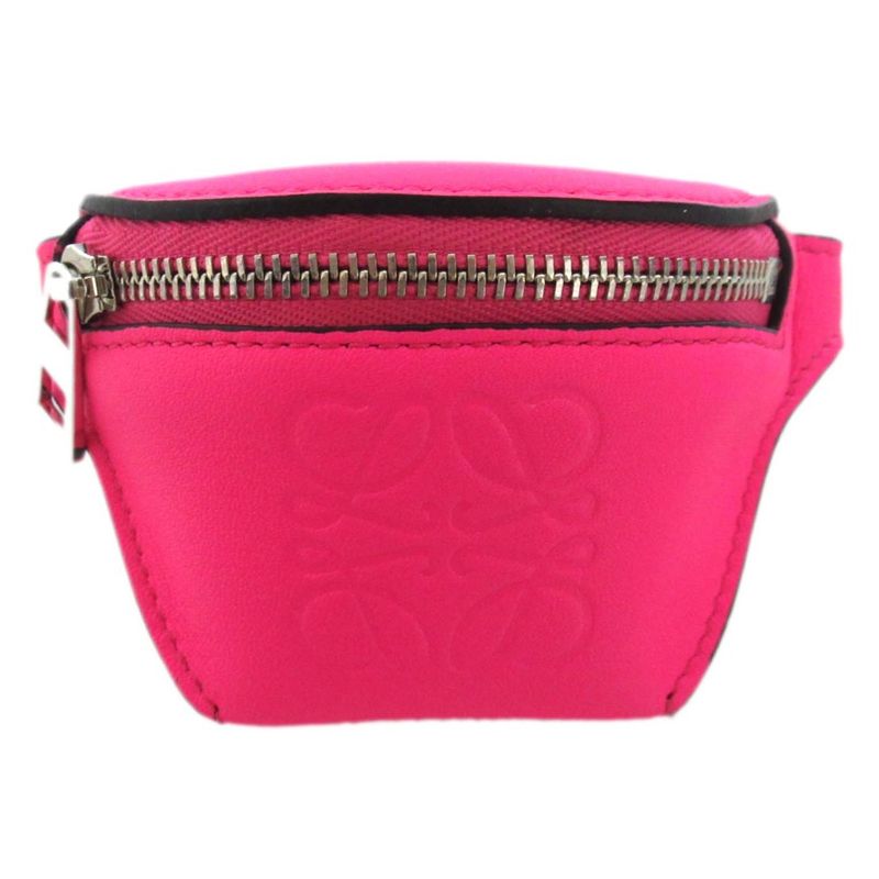 Loewe Leather Coin Case Ankle Pouch Motif Pink Ladies Used