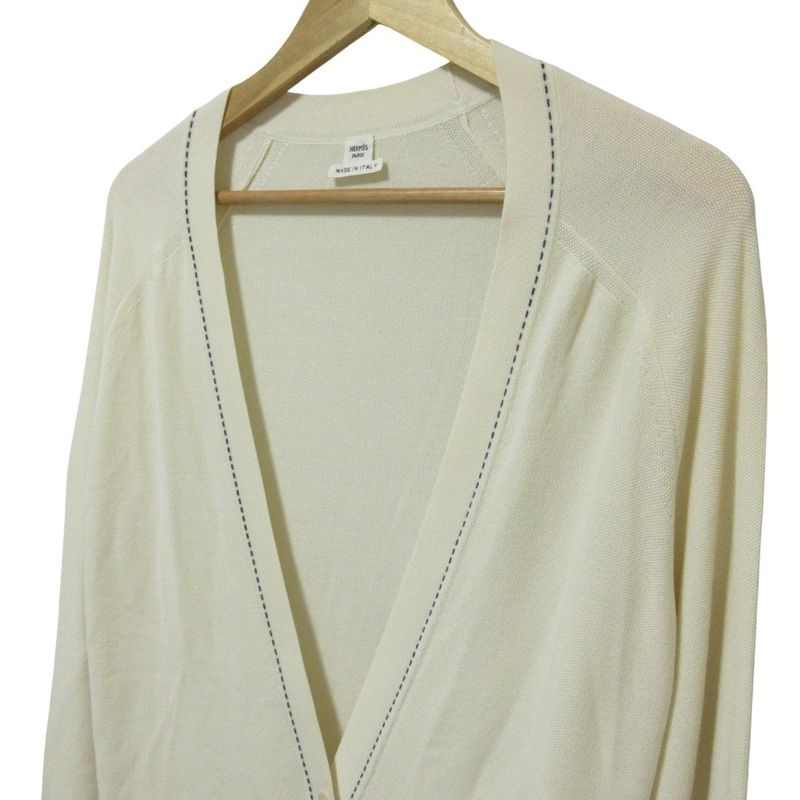 Good Hermes Stitching Long Knit Cardigan 36 Off White Women Used