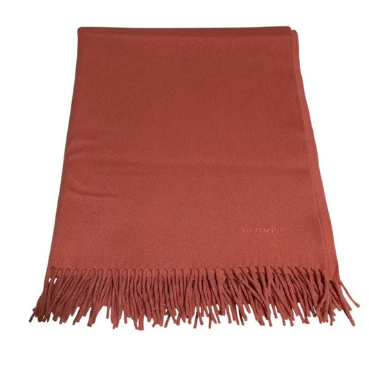 Good Hermes 100% Cashmere Logo Embroidery Large Scarf Pink-Orange Women's Used