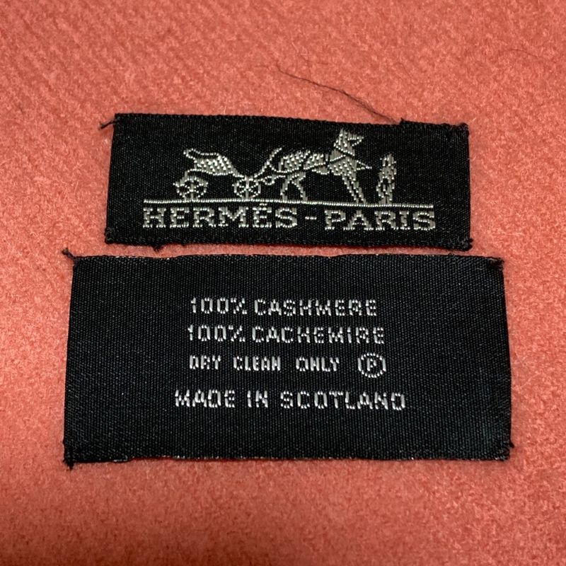 Good Hermes 100% Cashmere Logo Embroidery Large Scarf Pink-Orange Women's Used