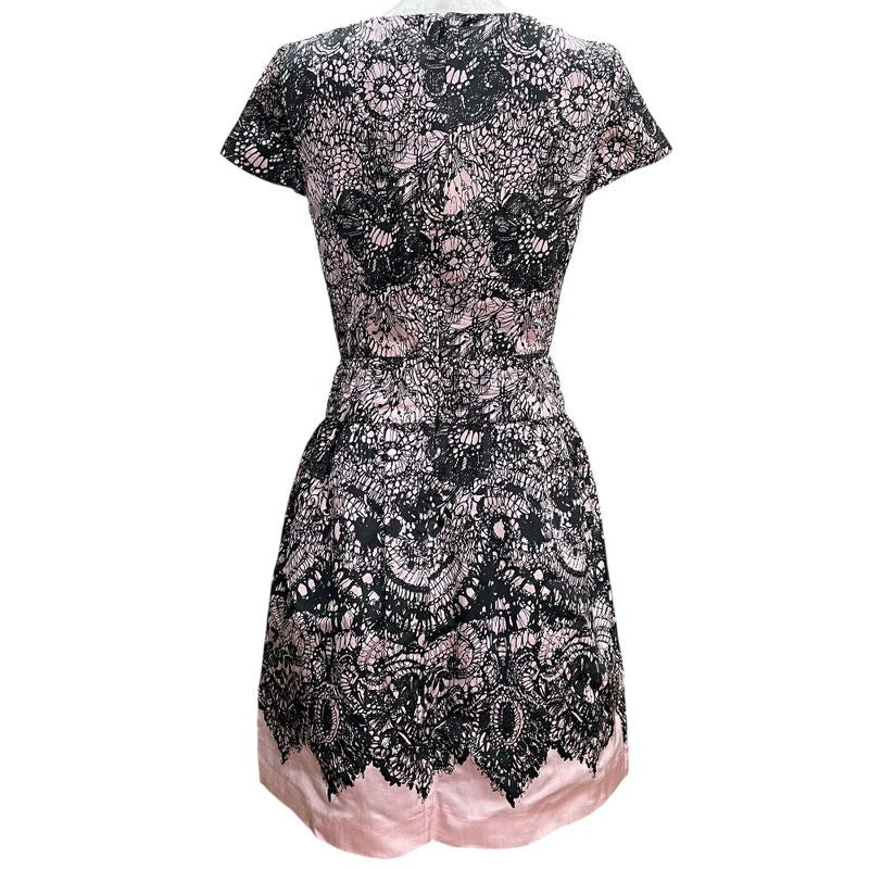 Good Prada Flower Lace Print Short Sleeve Dress Size 38 Pink Black Women's Used