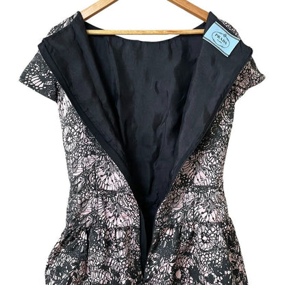 Good Prada Flower Lace Print Short Sleeve Dress Size 38 Pink Black Women's Used