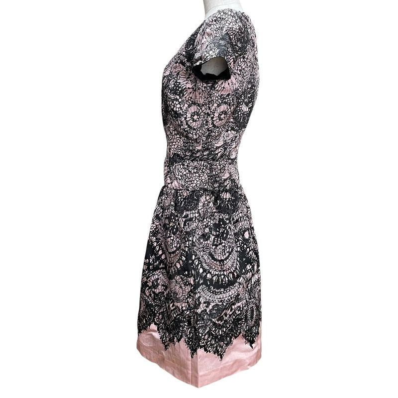 Good Prada Flower Lace Print Short Sleeve Dress Size 38 Pink Black Women's Used