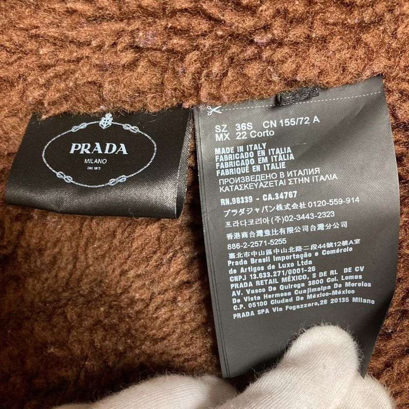 Good Prada Corduroy Shoulder Leather Patch Lined Boa Hoodie Coat Jacket 36s