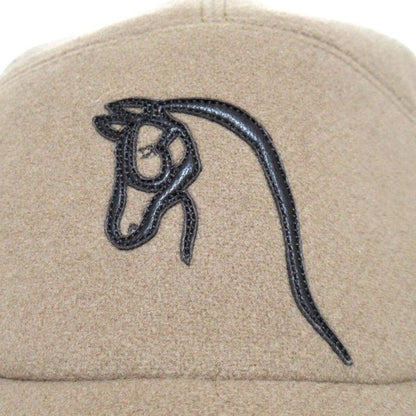 Hermes Serie Button Leather Horse Patch Wool Baseball Cap Hat Size 58 Camel