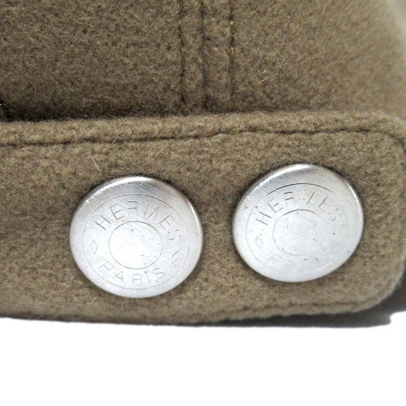 Hermes Serie Button Leather Horse Patch Wool Baseball Cap Hat Size 58 Camel
